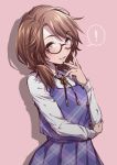  1girl brown_eyes brown_hair glasses grin long_sleeves low_twintails no_hat no_headwear nooca open_mouth plaid quimbaya_airplane red-framed_eyewear ribbon school_uniform shirt short_hair skirt smile solo touhou twintails usami_sumireko 