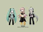  3girls ahoge bad_id chibi detached detached_sleeves green_hair hatsune_miku insuto long_hair megurine_luka midriff multiple_girls pink_hair silver_hair skirt sleeves thigh-highs thighhighs twintails vocaloid voyakiloid yowane_haku 