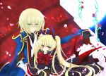  black blazblue blonde_hair blue fashions flower gothic_lolitha green_eyes jin_kisaragi moon moonlight plant rachel_alucard red red_eyes ribbon rose uniform vines 