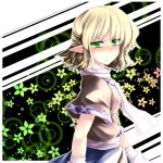  blonde_hair blush flower green_eyes kazetto looking_back mizuhashi_parsee pointy_ears scarf solo touhou 