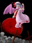 blue_hair cross dress hat mary_janes red_eyes remilia_scarlet shoes short_hair skull solareba solo touhou wings wrist_cuffs 