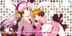  bad_id blazer brown_hair bunny_ears engrish error headphones inaba_tewi kana1104 long_hair necktie purple_hair rabbit_ears ranguage red_eyes reisen_udongein_inaba short_hair tail teramoto_kaoru touhou 