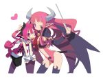  breasts demon_girl disgaea disgaea_3 fang glasses heart holding_head horns makai_senki_disgaea_3 pantyhose pink_eyes pink_hair pointer pointy_ears raspberyl succubus succubus_(disgaea) tail thighhighs wink 