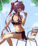  bikini chair front-tie_top hitsuji_(pixiv) jewelry long_hair necklace patchouli_knowledge ponytail popsicle purple_eyes purple_hair ram_hachimin sarong sitting solo summer sunbeam sunlight swimsuit touhou very_long_hair violet_eyes 