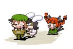  baku_taso black_hair braid brown_hair bunny_ears carrot cart cat_ears cat_tail chen chibi dress earrings fang fox_ears hat inaba_tewi jewelry kaenbyou_rin multiple_tails necklace rabbit_ears red_hair tail touhou twin_braids wheelbarrow 