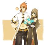  1girl blue_eyes brown_hair gloves long_hair luke_fon_fabre mieu red_hair redhead smile tales_of_(series) tales_of_the_abyss tear_grants thighhighs 