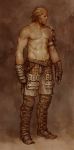  armor basch_fon_ronsenburg beard blonde_hair boots brown brown_background facial_hair final_fantasy final_fantasy_xii fingerless_gloves gloves highres male manly muscle onoyama_(pixiv) scar shirtless solo 