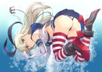  1girl anchor ass black_panties blonde_hair blush elbow_gloves gloves grey_eyes hairband highleg highleg_panties kantai_collection long_hair looking_at_viewer michairu panties shimakaze_(kantai_collection) sketch skirt solo striped striped_legwear thigh-highs thong underwear white_gloves 