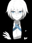  1boy 24x24 black_background blue_eyes dangan_ronpa dangan_ronpa_1 formal glasses male_focus monochrome necktie semi-rimless_glasses simple_background solo spot_color suit togami_byakuya under-rim_glasses 