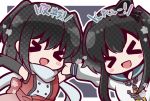 &gt;_&lt; 2girls :d anchor black_hair bloom2425 blush_stickers chain chibi elbow_gloves gloves kantai_collection mini_hat multiple_girls open_mouth outstretched_arms scarf school_uniform sendai_(kantai_collection) serafuku short_hair short_hair_with_long_locks smile spread_arms tokitsukaze_(kantai_collection) translated twintails 