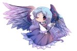  angel_wings chibi mad-tuna one_eye_closed red_eyes sariel silver_hair staff touhou touhou_(pc-98) wings 
