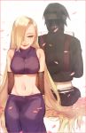  1boy 1girl black_hair blonde_hair bobo_(uccello) couple green_eyes hetero long_hair midriff naruto navel petals sai short_hair yamanaka_ino 