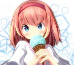  1girl alice_margatroid blonde_hair blue_eyes capelet cone food hairband ice_cream oimo_(imoyoukan) ribbon short_hair solo touhou 