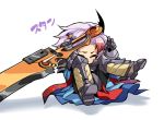  &gt;_&lt; 1girl armor cape fallen_down imperial_(sekaiju) sekaiju_no_meikyuu sekaiju_no_meikyuu_4 sunoko24 sword weapon 