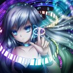  1girl bare_shoulders blue_eyes choker collarbone grey_hair long_hair looking_at_viewer shitou solo sound_voltex 
