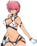  ban bare_shoulders breasts character_request cleavage gloves highres navel pink_hair red_eyes sketch 