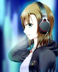  1girl brown_hair cable from_side green_eyes headphones highres hoodie idolmaster idolmaster_cinderella_girls jewelry necklace ryou_apollo short_hair solo sony tada_riina 