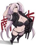  boots bra breasts cleavage grey_hair hair_over_one_eye jacket kantai_collection large_breasts minarai panties red_eyes southern_ocean_oni twintails underwear 