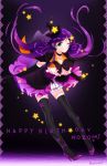  birthday cape green_eyes halloween hat high_heels long_hair love_live!_school_idol_project low_twintails smile thigh-highs toujou_nozomi twintails violet_hair wink 