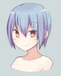  1girl blue_background blush bust character_request collarbone copyright_request highres lavender_hair mole mole_under_eye orange_eyes seedflare short_hair simple_background smile solo 