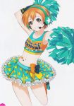  cheerleader gloves green_eyes headphones hoshizora_rin love_live!_school_idol_project official_art orange_hair ribbon short_hair skirt smile 