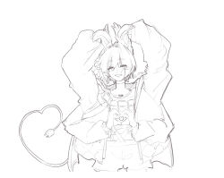  1girl absurdres arknights bird_girl black_feathers blush cable cable_tail closed_eyes electric_plug electric_plug_tail extra_arms feathers flower gloves grey_hair hair_flower hair_ornament head_wings heart heart_arms heart_hands heart_tail highres mechanical_tail ottyame ottyame1 raidian_(arknights) short_hair simple_background smile solo tail white_background wings 
