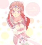  1girl alternate_color artist_request blue_eyes blush brown_hair collarbone dress elbow_gloves gloves hair_ornament heart jewelry looking_at_viewer pointy_ears princess_zelda shoulder_pads solo super_smash_bros. the_legend_of_zelda tiara twilight_princess white_gloves 