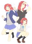  alternate_hairstyle black_legwear heart heart_of_string karuha love_live!_school_idol_project multiple_persona nishikino_maki redhead school_uniform short_hair skirt violet_eyes 