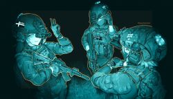  3girls alina_svard_kovalenko_(laotianaviator) assault_rifle australian_army australian_flag avee_(silent_kookaburra) balaclava borrowed_character camouflage camouflage_pants combat_helmet fast_helmet flag_patch goggles grass gun helmet highres holding holding_gun holding_weapon load_bearing_vest mask military_combat_uniform military_fatigues military_uniform mouth_mask multiple_girls night_vision night_vision_device original pants paperboathat patch pouch rifle scope shoulder_patch sonya_(paperboathat) standing swedish_army swedish_flag v watch watch weapon 