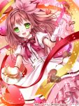  1girl :d brown_hair chocolate chocolate_heart gloves green_eyes hairband heart long_hair looking_at_viewer official_art open_mouth original seiten_ragnarok shitou smile solo white_gloves 