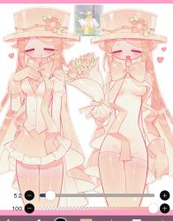  1018sus 1girl :d ^_^ apron arm_at_side art_program_in_frame blush bouquet bow bowtie breasts buttons closed_eyes closed_mouth collared_shirt covered_groin covered_navel cowboy_shot dress facing_viewer fewer_digits flower frilled_shirt frills game_screenshot_inset gloves hair_flaps hand_on_own_chest hand_up hat hat_flower heart highres ibispaint impossible_clothes impossible_dress jacket juliet_sleeves leaf letterboxed long_hair long_sleeves microdress miniskirt multiple_views no_nose open_mouth orange_apron orange_bow orange_bowtie orange_flower orange_hair orange_shirt orange_theme orange_thighhighs orange_tulip outline pleated_skirt porkpie_hat puffy_sleeves reference_inset roblox screenshot_inset shirt simple_background skirt small_breasts smile sparkle standing straight-on thigh-highs tulip very_long_hair waist_apron white_background white_jacket white_outline white_skirt yellow_dress yellow_gloves yellow_hat zettai_ryouiki 