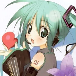  bare_shoulders blue_eyes blue_hair blush cropped happy hatsune_miku heart heart_hands long_hair non-web_source shoulder_tattoo smile tattoo third-party_edit 