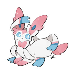  animal_focus blue_eyes closed_mouth commentary_request lying no_humans no_sclera pokemon pokemon_(creature) pokemon_focus simple_background solo sylveon torank_cdk white_background 