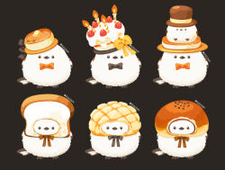  animal animal_focus anpan artist_name bird birthday_cake black_background black_bow black_bowtie black_ribbon bow bowtie bread bread_slice butter cake commentary_request food long-tailed_tit melon_bread no_humans orange_bow orange_bowtie original pancake plate powdered_sugar red_ribbon ribbon rizu_(rizunm) simple_background tit_(bird) yellow_bow 