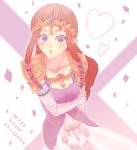  1girl artist_request blue_eyes blush brown_hair collarbone dress elbow_gloves gloves hair_ornament heart jewelry looking_at_viewer open_mouth pointy_ears princess_zelda shoulder_pads solo super_smash_bros. the_legend_of_zelda tiara twilight_princess white_gloves 