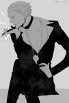  1boy cigarette formal jewelry jojo_no_kimyou_na_bouken karukachika necklace prosciutto smoke solo suit 