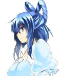  1girl blue_eyes blue_hair dress hair_ornament hair_rings hair_stick kaku_seiga nayutaro short_hair smile solo touhou vest 