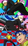  1girl 2boys archer ass cutie_honey derivative_work fate/hollow_ataraxia fate_(series) female gae_bolg highres lancer male motor_vehicle motorcycle multiple_boys parody re:_cutie_honey saber toridori_(csunhong1) vehicle 