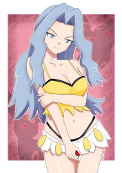  1girl ace_trainer_(female)_(pokemon_sm) ace_trainer_(pokemon) bare_arms bare_shoulders blue_eyes breasts camisole collarbone crop_top highres karen_(pokemon) large_breasts long_hair looking_at_viewer mr.shekai navel pokemon smile spaghetti_strap swimsuit thighs underwear very_long_hair 