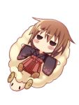  1girl alternate_costume blush_stickers brown_hair chibi d_omm japanese_clothes kantai_collection lying sheep short_hair wakaba_(kantai_collection) 