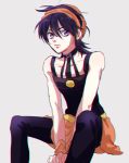  1boy black_hair headband indian_style jojo_no_kimyou_na_bouken kamu_(simp3) narancia_ghirga sitting solo violet_eyes 