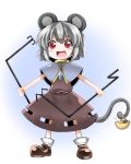  1girl animal_ears capelet dowsing_rod grey_hair mouse mouse_ears mouse_tail nayutaro nazrin open_mouth red_eyes short_hair smile solo tail touhou 