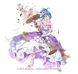  1girl battle_damage blue_hair blush breasts cake commentary_request damaged dress earrings elbow_gloves fire_emblem fire_emblem_heroes flower food frilled_dress frills full_body gloves hair_flower hair_ornament high_heels holding jewelry medium_breasts official_alternate_costume official_art open_mouth pink_flower pink_rose pink_shawl ponytail reginn_(fire_emblem) reginn_(full-tilt_bride)_(fire_emblem) rose see-through_clothes see-through_shawl shawl solo strapless strapless_dress teeth upper_teeth_only wedding_cake wedding_dress white_flower white_gloves white_rose yellow_eyes yellow_flower yellow_rose yuko_(uc_yuk) 
