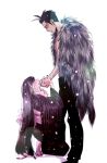  1boy 1girl black_hair fur_cape gradient_hair japanese_clothes long_hair ma2 multicolored_hair purple_hair ran_to_haiiro_no_sekai sango_(haiiro) short_hair uruma_jin white_hair 