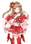  blush brown_eyes brown_hair candy_cane christmas long_hair love_live!_school_idol_project minami_kotori side_ponytail tongue wink 