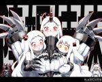  2015 5girls airfield_hime blush breast_envy breasts copyright_name dated gloves horn isolated_island_oni kantai_collection large_breasts letterboxed midway_hime multiple_girls northern_ocean_hime oso_(toolate) pale_skin red_eyes seaport_hime shinkaisei-kan white_gloves white_hair yellow_eyes 