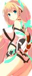  1girl angela_balzac blonde_hair blush bodysuit expelled_from_paradise green_eyes large_breasts long_hair low_twintails mutsuno_hexa open_mouth solo twintails 
