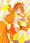  1girl amanogawa_kirara bare_shoulders blush cure_twinkle female gloves go!_princess_precure hairband long_hair magical_girl orange_hair purple_eyes smile solo twintails 