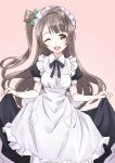 1girl ;d apron bad_id bow brown_eyes brown_hair female hair_bow highres long_hair looking_at_viewer love_live!_school_idol_project maid maid_headdress matsuryuu minami_kotori one_eye_closed open_mouth side_ponytail sketch smile solo wonder_zone 