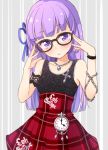  aikatsu! blush bracelet dress glasses hikami_sumire long_hair necklace purple_eyes straight_hair violet_hair 